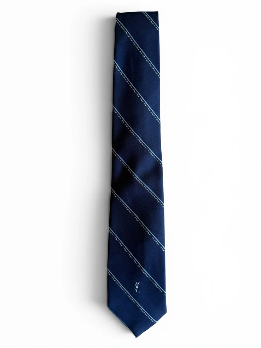 YSL Yves Saint Laurent Navy Stripe Silk Tie